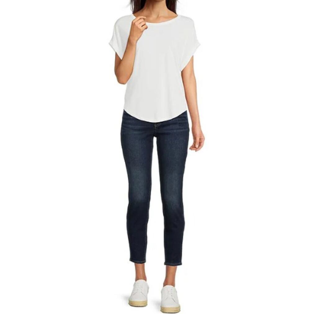 New Lucky Brand Women's Off White Scoop Neck Short Sleeves Round Hem Tee Size M